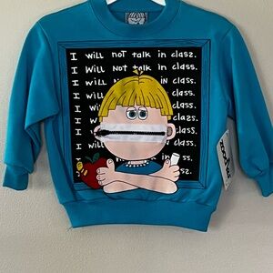 Vintage Blue Graphic Sweatshirt with Zippered Mouth
